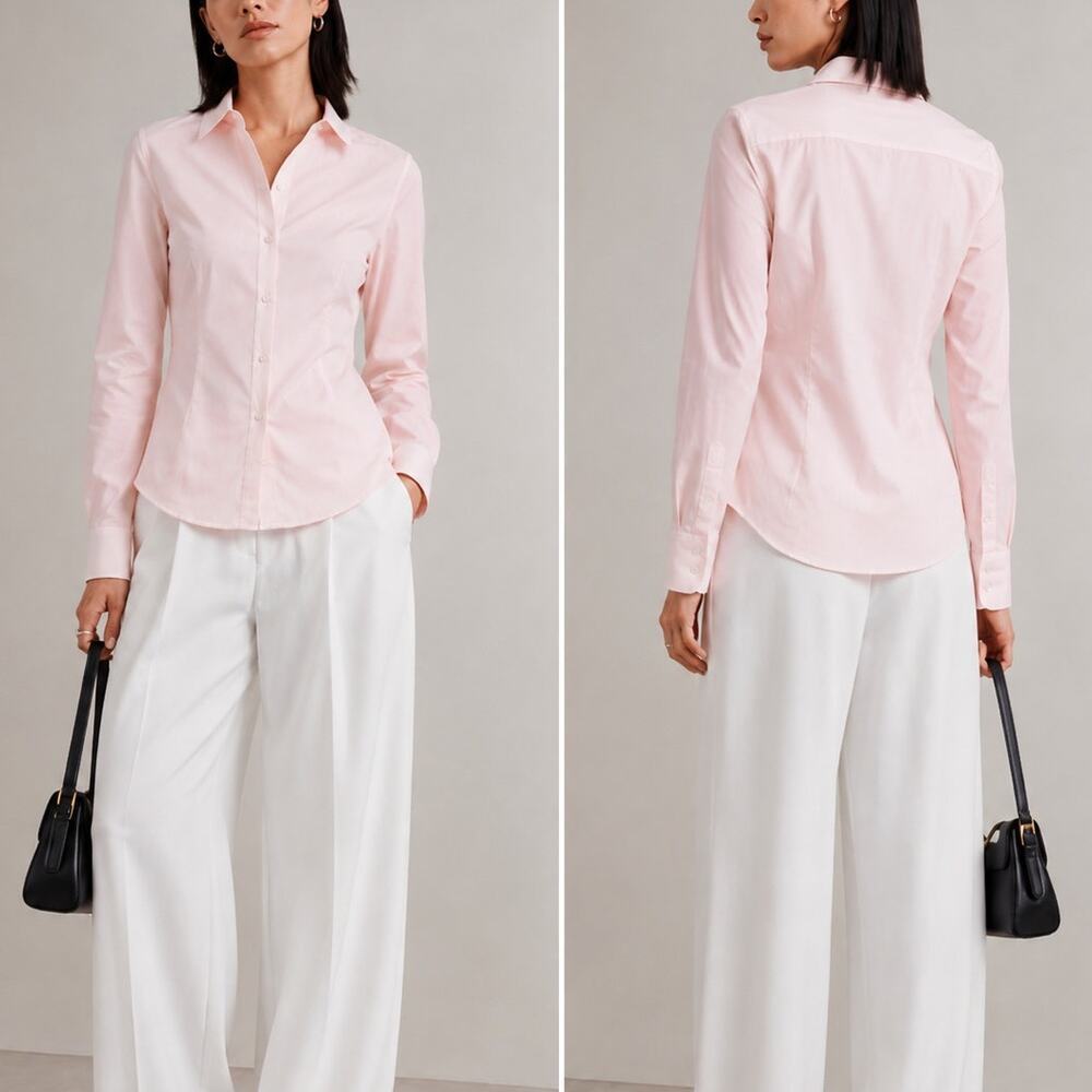 Anne Fontaine Sharyl Cotton Button Down Shirt Pink Size 44
